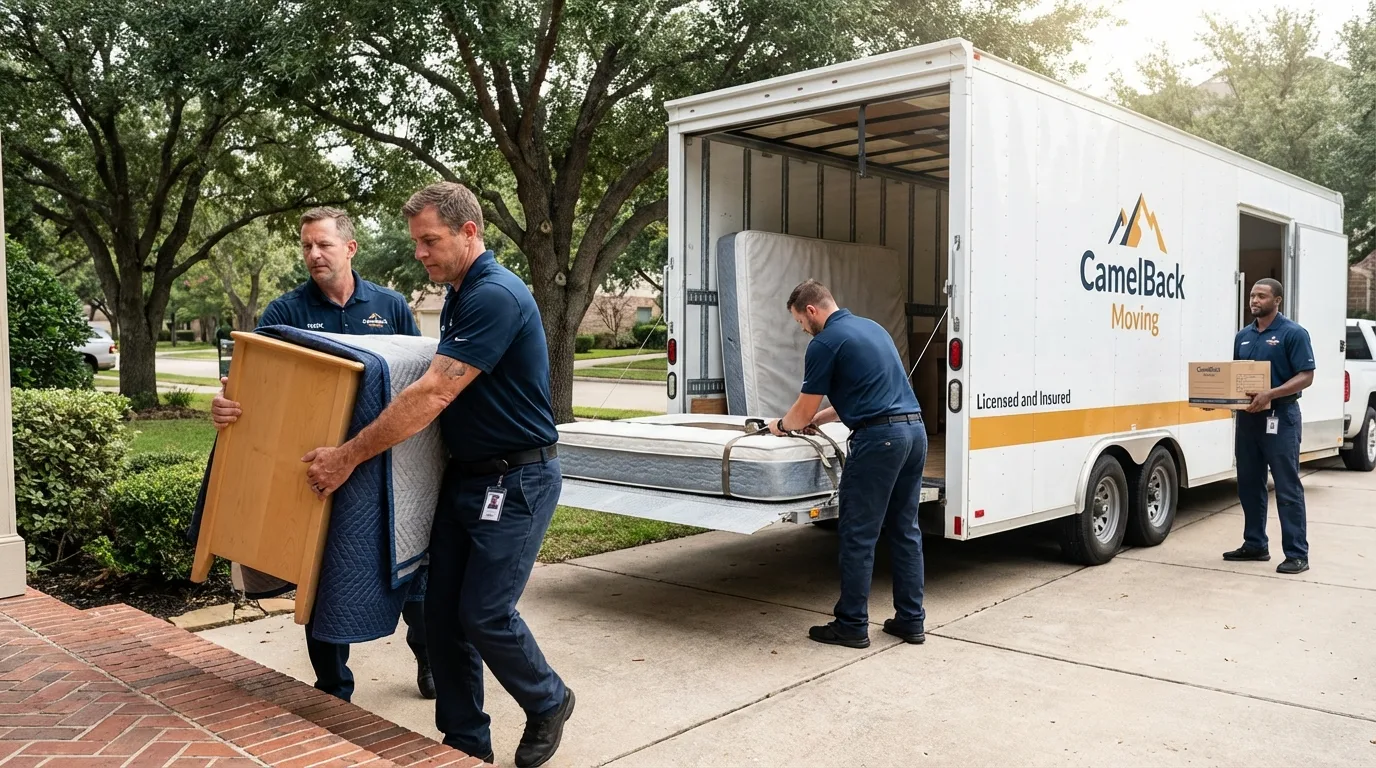 Crew loading residential truck for cross-state move from Garland, ME